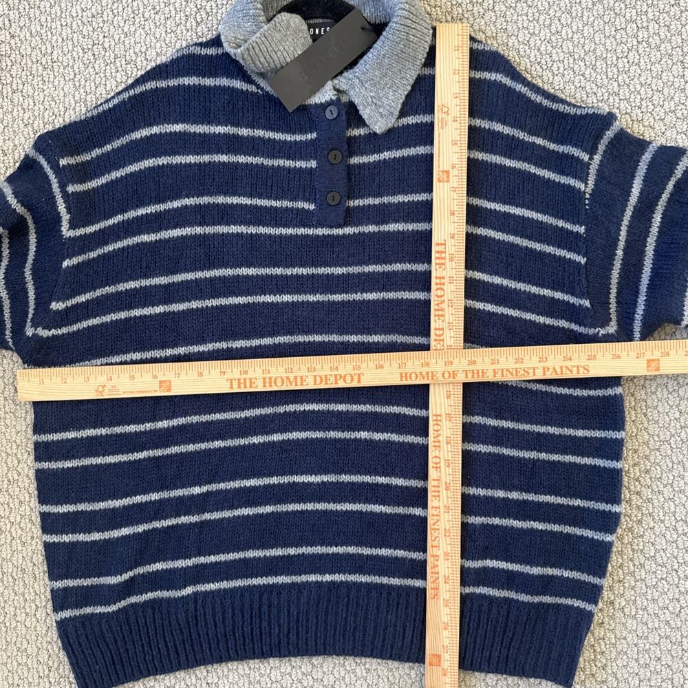Lioness Rising Sun Jersey Stripe Polo Sweater Navy Gray Women’s S-M NWT - Picture 9 of 9